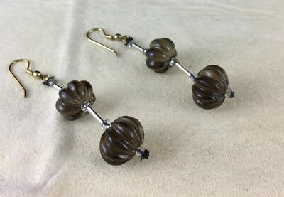 Natural Smoky Quartz Beads 62 Ct Melon Carved 4 Pcs Gemstone Earring Pair