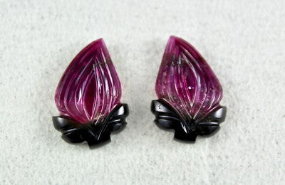 Natural Bi Colour Tourmaline 23.20 Ct Leaves Pair Gemstone For Earring Designing