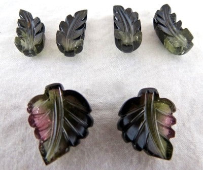 Natural Multi Colour Tourmaline 36.65ct Carved Leaves Earrings Set