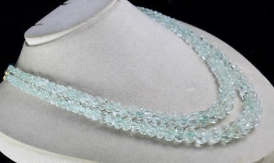 Certified Natural Aquamarine 545ct Carved Beads 2 Line Gemstone Necklace