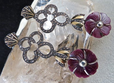 Certified Vintage Ruby 10ct Natural Diamond Sterling Silver Pendant Earring Set