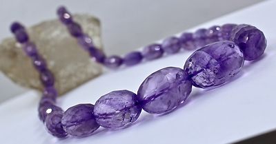 Natural Purple Amethyst Faceted Oval Necklace 550 Ct Gemstone Beads Finest