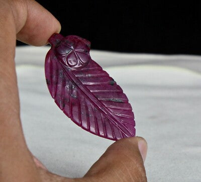 Natural Untreated Ruby 55 Ct Carved Flat Leaf Red Gemstone Pendant For Women