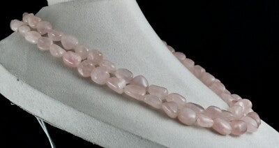 Natural Rose Quartz Nugget Necklace 2 Line, 1109 Ct Gemstone Beaded Strings