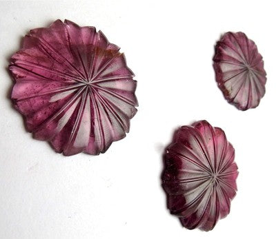 Certified Natural Pink Tourmaline Carved Flower 199ct Gem 3pcs Pendant Set