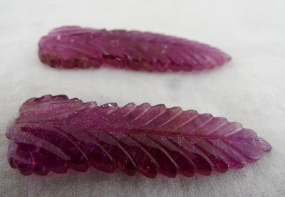 Natural Pink Tourmaline 37ct Carved Leaves Gemstone For Earring Design