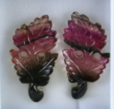 Certified Natural Watermelon Tourmaline Carved Pair 55.67 Ct Earrings 39x20mm