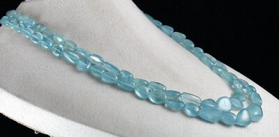 Certified Natural Blue Aquamarine 559 Ct Bead Necklace Tumble Gemstone String 2l