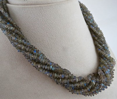Natural Labradorite Beads Necklace Round Button 10 Line 500 Ct Gemstone Ladies