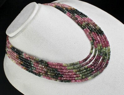 Natural Multi Colour Tourmaline 467ct Faceted Beads Gemstone Necklace