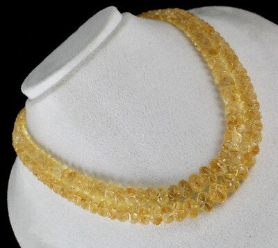 Certified Vintage Natural Citrine 514 Ct Carved Bead Necklace For Women