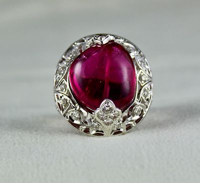 Certified Classic Natural Rubellite Pink Tourmaline Diamond 18k Gold Ring