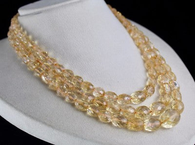 Natural Yellow Citrine 731 Ct Oval Faceted Gemstone Fine Bead Necklace