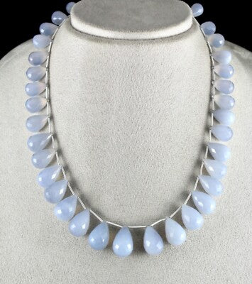 Natural Blue Chalcedony Teardrop Beads Necklace 438ct Gemstone Fine Jewelry