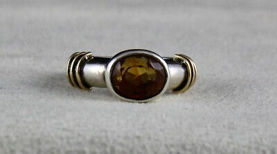 Ladies Antique Yellow Citrine 10ct Sterling Silver 18k Gold Ring For Wedding