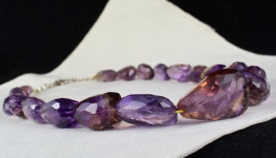 Certified Natural Ametrine 1088 Ct Faceted Beads Tumble Necklace Sterling Silver