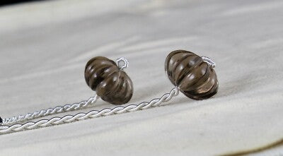 Natural Black Smoky Quartz 37ct Carved Melon Beads Gemstone For Design