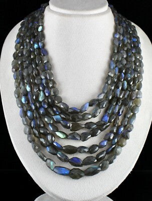 Certified Natural Black Labradorite Faceted Tumble 1782 Ct Gemstone Necklace