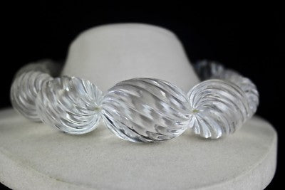 Certified Natural White Rock Crystal Quartz 2965 Ct Carved Oval Bead For Women