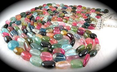 Certified Natural Multi Tourmaline Aquamarine 877 Ct Beads Long Party Necklace
