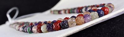 3 Line Multi Semi-precious Carved Beads Gemstone Ladies Necklace 463ct