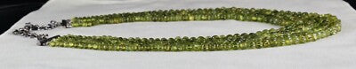Certified Antique Natural Peridot Carved Beaded Necklace 716 Ct Sterling Silver