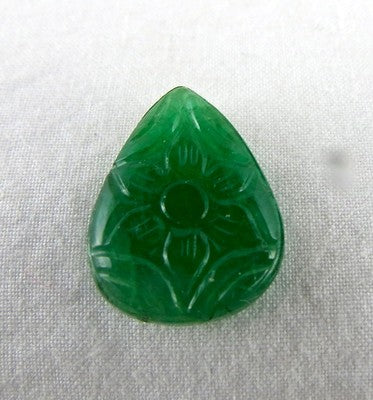 Certified Natural Zambia Emerald Pear Carved 7.45 Ct Loose Gemstone Ring Pendant