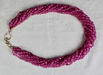 Certified Natural Ruby Cabochon 823 Ct Beaded 9 Line 18k Gold Necklace