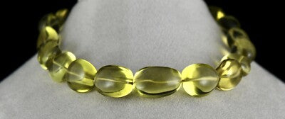 Certified Natural Green Gold Lemon Quartz 727 Carat Necklace Beads Tumble 27mm