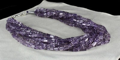 Natural Amethyst Tube Beads 1439 Carats Sterling Silver Gemstone Necklace