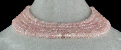 Natural Pink Rose Quartz 749 Ct Beads Gemstone Fashion Necklace 6 Line