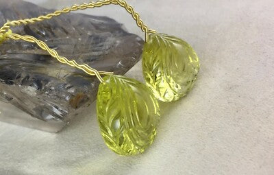 Natural Green Gold Lemon Quartz Carved Drops 153 Cts Earring Pendant Stone