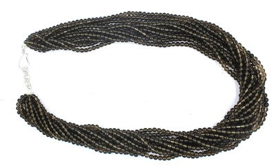 Natural Smoky Quartz 11 Line Necklace Sterling Silver Hook Carat Weight Necklace