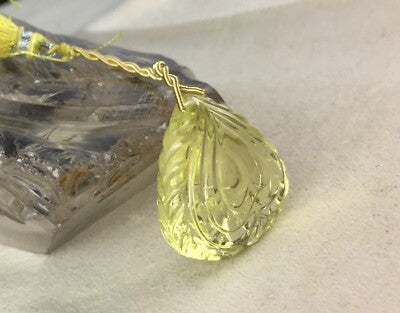 Natural Green Gold Lemon Quartz Carved Drops 153 Cts Earring Pendant Stone