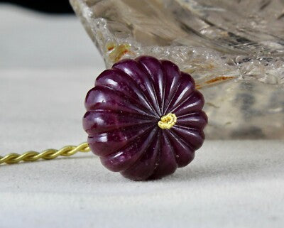Certified Natural Ruby 87.50 Ct Carved Melon Pumpkin Bead Gemstone Pendant Ring