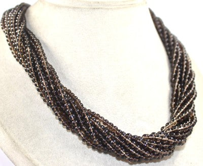 Natural Smoky Quartz 11 Line Necklace Sterling Silver Hook Carat Weight Necklace