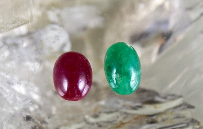Certified Natural Ruby Emerald Cabochon Oval 2 Pc 13.34 Ct Gemstone Pendant Ring