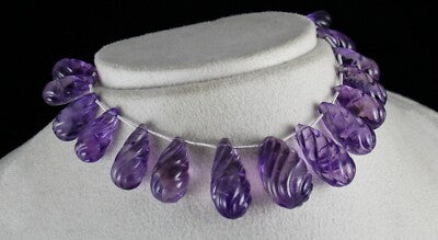 Certified Natural Amethyst Teardrop Carved 15pc Necklace 306ct Hanging Design