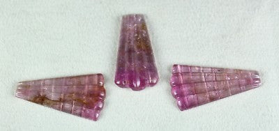 Natural Pink Tourmaline Carved 3 Pcs 42.32 Ct Gemstone Earring Pendant