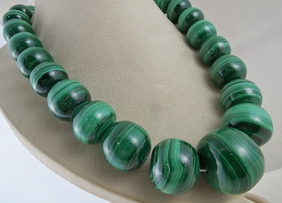 Certified 35mm Round Malachite Beads 3865 Ct Semi Precious Gemstone For Women