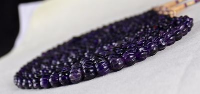 Vintage Natural Amethyst 778 Ct Carved Melon Beads Purple Gemstone Necklace