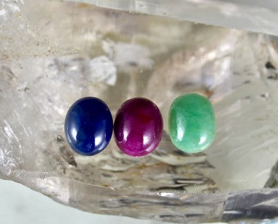 Certified Natural Ruby Emerald Blue Sapphire Cabochon Oval 16mm 51ct Gem Pendant