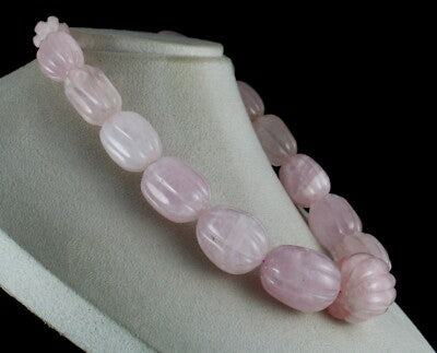 Rose Quartz Beaded Necklace 1955 Ct Natural Gemstone Sterling Silver Clasp