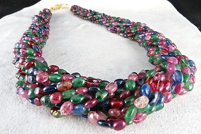 Certified Natural Emerald Ruby Blue Sapphire Spinel 995ct Vintage Necklace