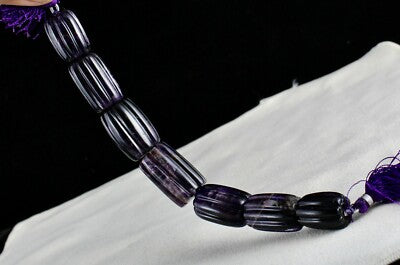 Natural Amethyst 465ct Carved Beads Long 7 Pcs Gemstone Designing Jewels