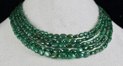 Certified Vintage Natural Emerald 308ct Beads Nugget Gemstone Necklace Women's