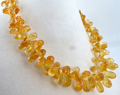 Natural Citrine Teardrop Bead Necklace 484 Ct Gemstone Sterling Silver Fashion