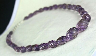 Natural Amethyst 552 Ct Beads Carved Sterling Silver Classic Necklace
