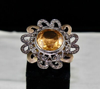 Certified Natural Yellow Citrine 10ct Diamond 18k Gold Ring In Sterling Silver