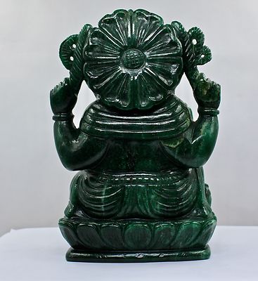 Certified Natural Green Quartz 13565 Ct 8" Lord Ganesha Statue For Home Decor